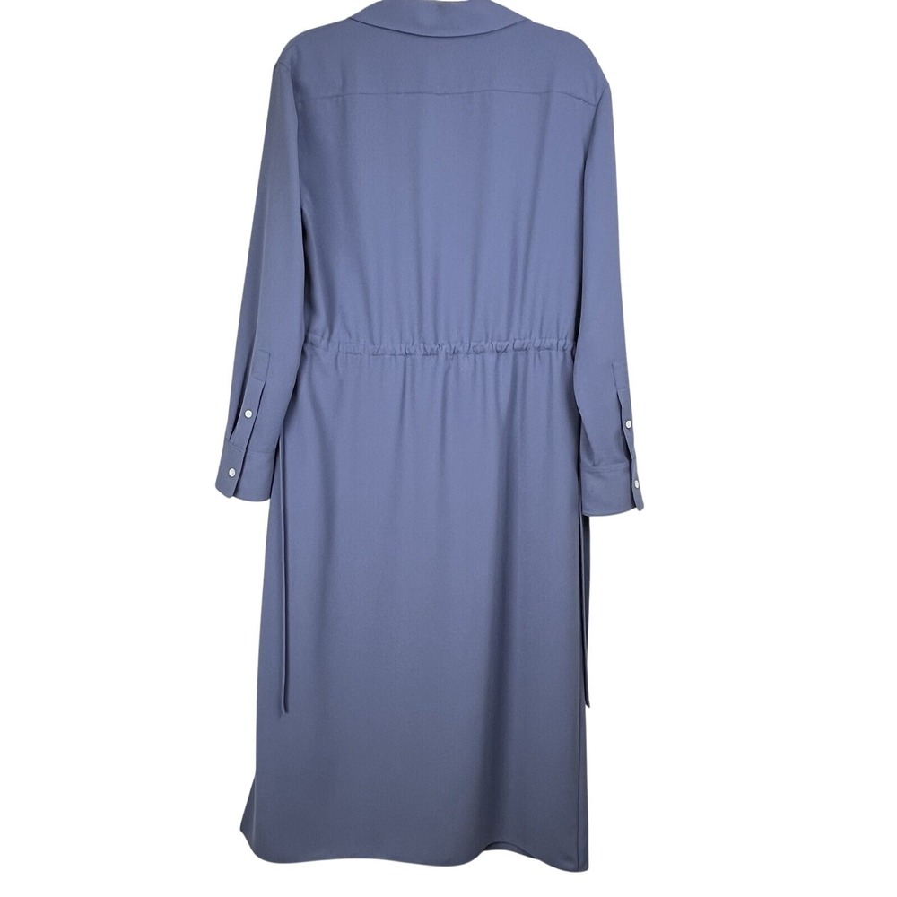 NEW Theory Drawstring Matte Twill Dress Women 6 Blue Midi Long Sleeve - Picture 10 of 13